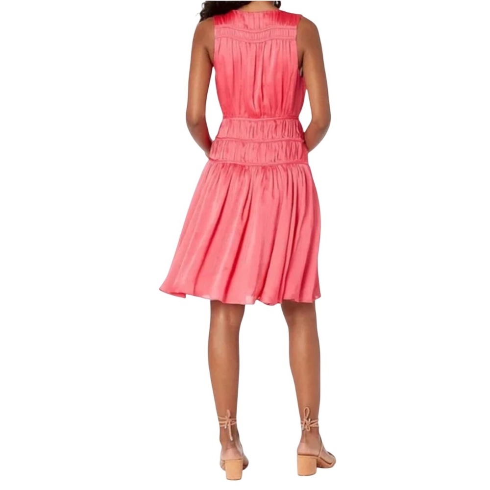 Trina Turk Islander Dress Watermelon Pink Smocked V-Neck Mini Dress Size 2 - Picture 2 of 15